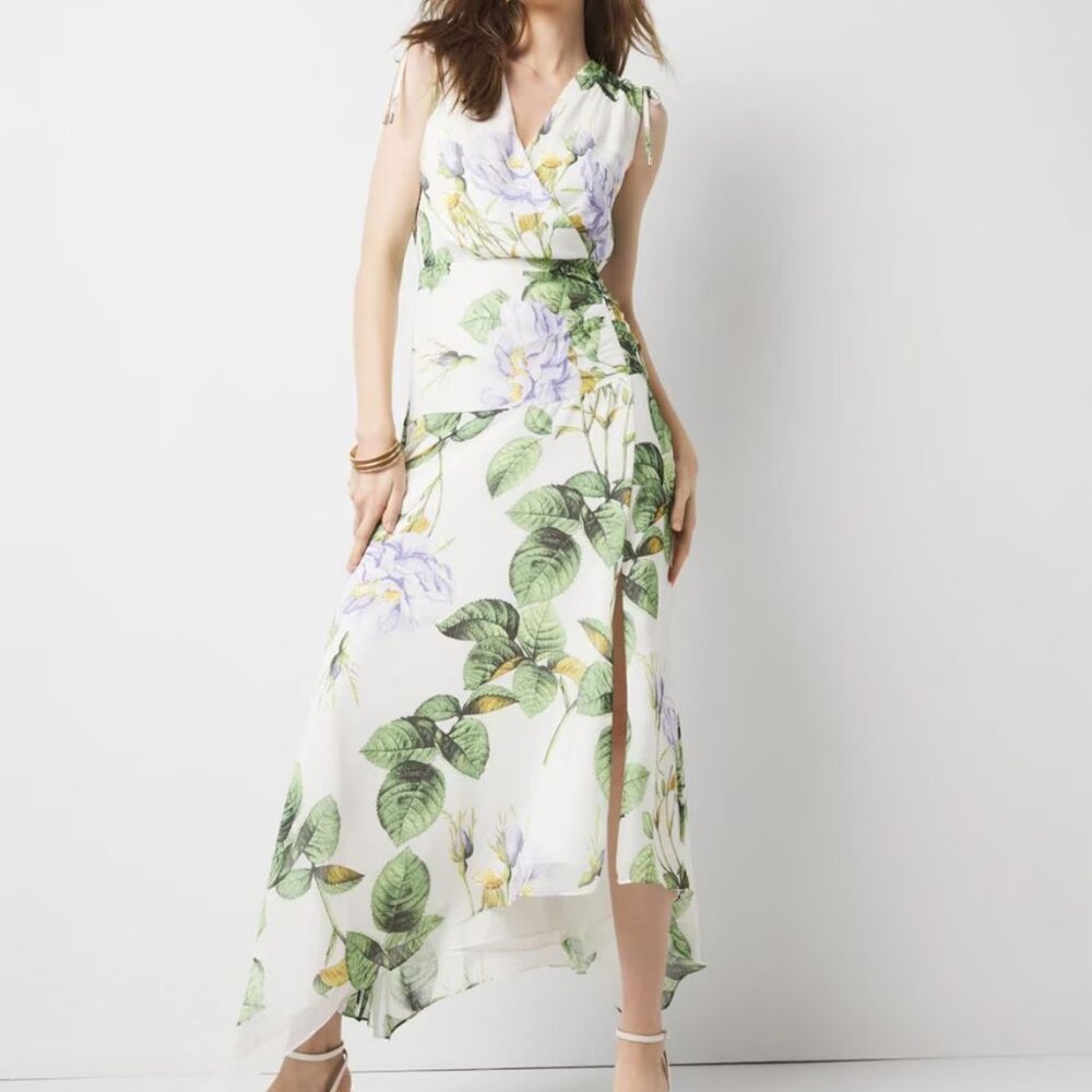 White House Black Market Floral Midi Dress - Green and White - Picture 2 of 4